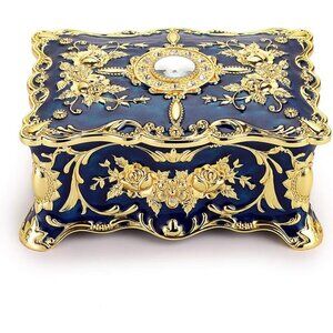 ✨Hipiwe Women Blue Jewelry Box Enameled Trinket Two Layer Treasure Jewelry